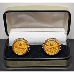 Budweiser Cuff Links Cufflinks Beer Bottle Caps Gold Toned‎ Vintage